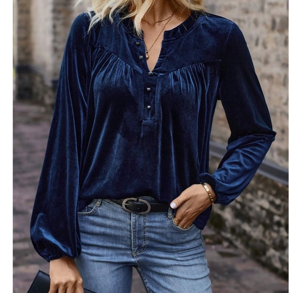 Classic Velvet Button Long Sleeve Top - Picture 3 of 5